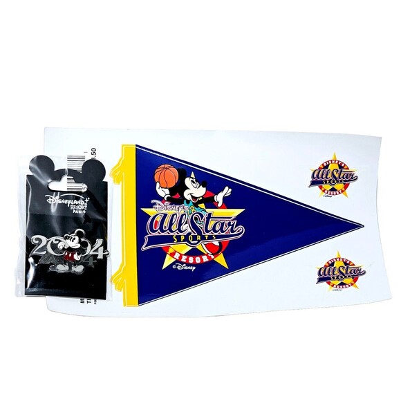 Disney Resort Paris 2004 Pin & Sticker Allstars Mickey Mouse USA LOT New Vintage - Picture 2 of 7